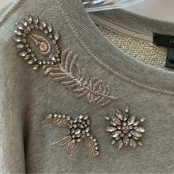 J.Crew Heather Gray Jeweled Embellished Glam Sweatshirt Sweater Top  S - Picture 5 of 12